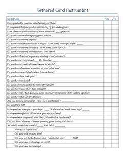 Full page of possible symptoms, with checkboxes for Yes or No